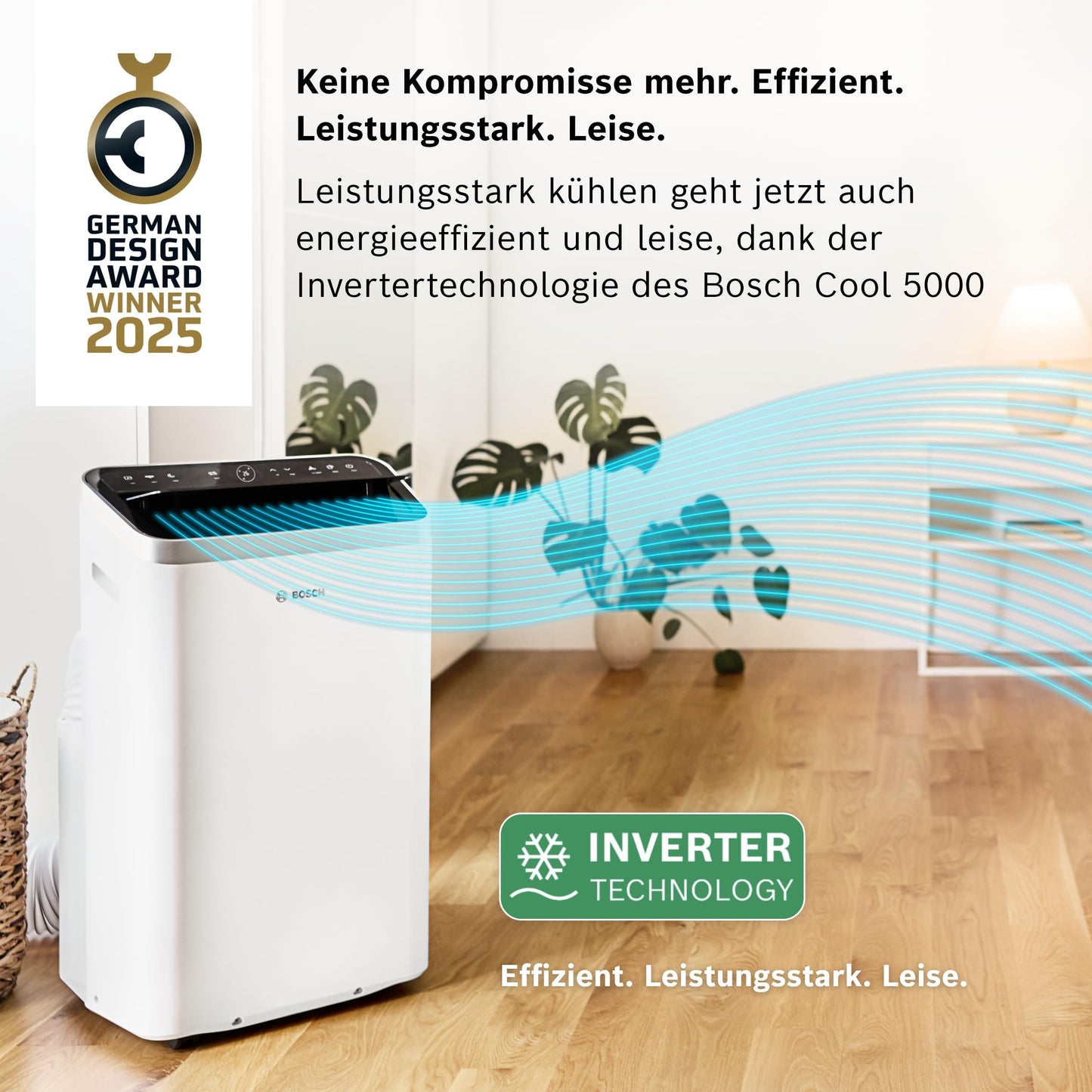 Bosch Cool 5000 Mobiles Klimagerät - 3-in-1 Klimaanlage, Luftentfeuchter, Ventilator - 3,4 kW für Räume bis zu 46 m²