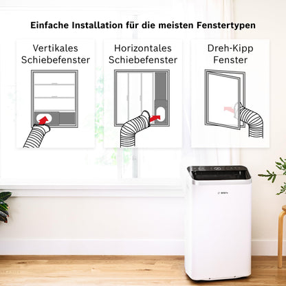 Bosch Cool 4000 Mobiles Klimagerät - 3-in-1: Klimagerät, Luftentfeuchter, Ventilator - 2,6 kW für Räume