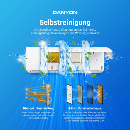 Danyon Klimaanlage Split - 12000 BTU - 3,4 kW, Selbstreinigung, leise, Smart Home, Inverter Klimagerät mit Heizfunktion