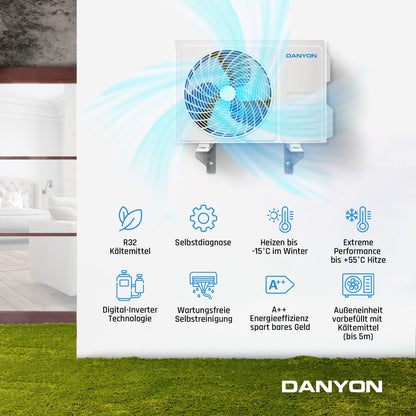 Danyon Klimaanlage Split - 12000 BTU - 3,4 kW, Selbstreinigung, leise, Smart Home, Inverter Klimagerät mit Heizfunktion