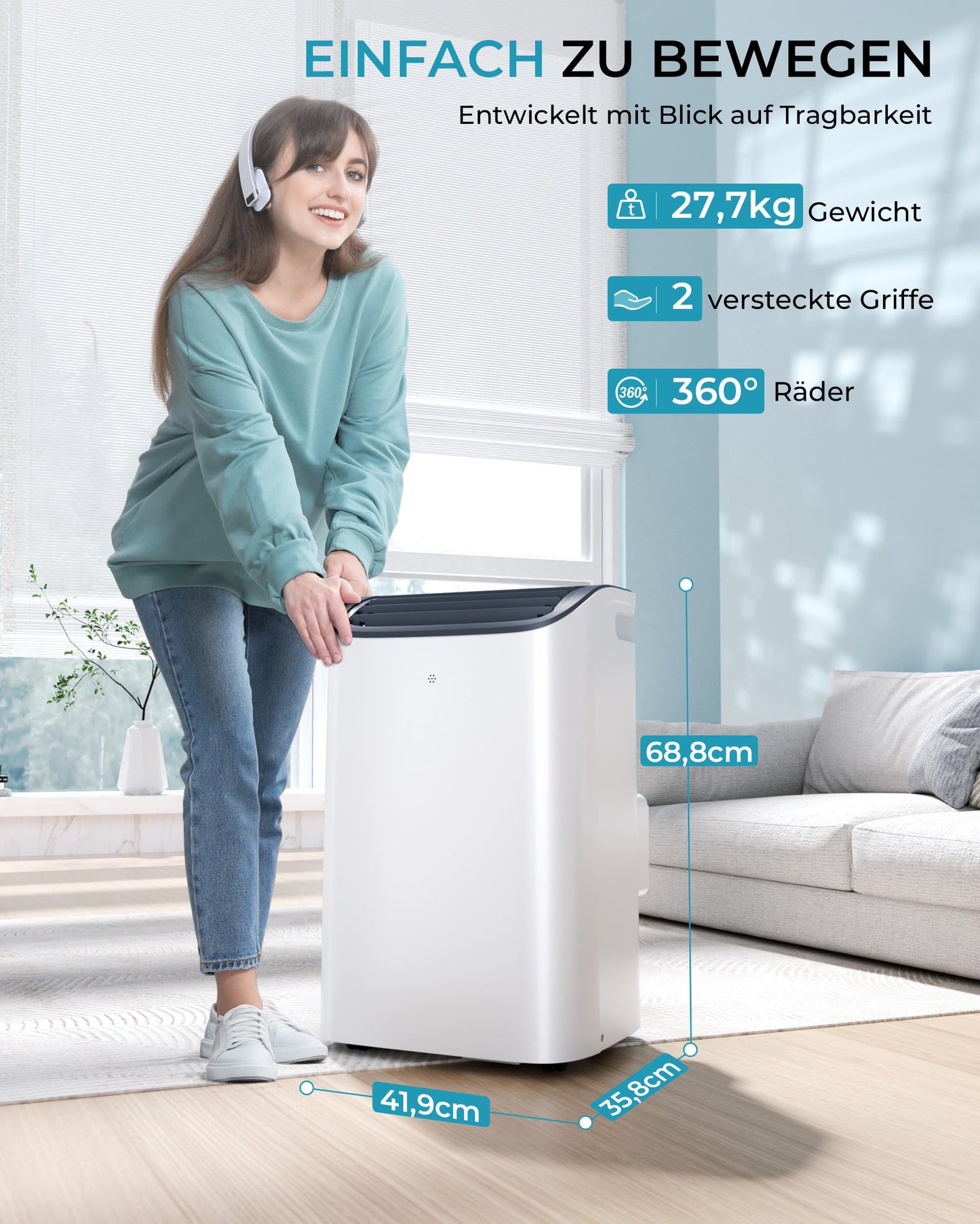 EUHOMY Mobile Klimaanlage 12000 BTU mit Abluftschlauch | 3-in-1 Mobiles Klimagerät