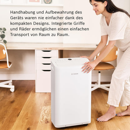 Bosch Cool 2000 Mobiles Klimagerät - 3-in-1: Klimagerät, Luftentfeuchter, Ventilator - 2,6 kW Kühlleistung für Räume